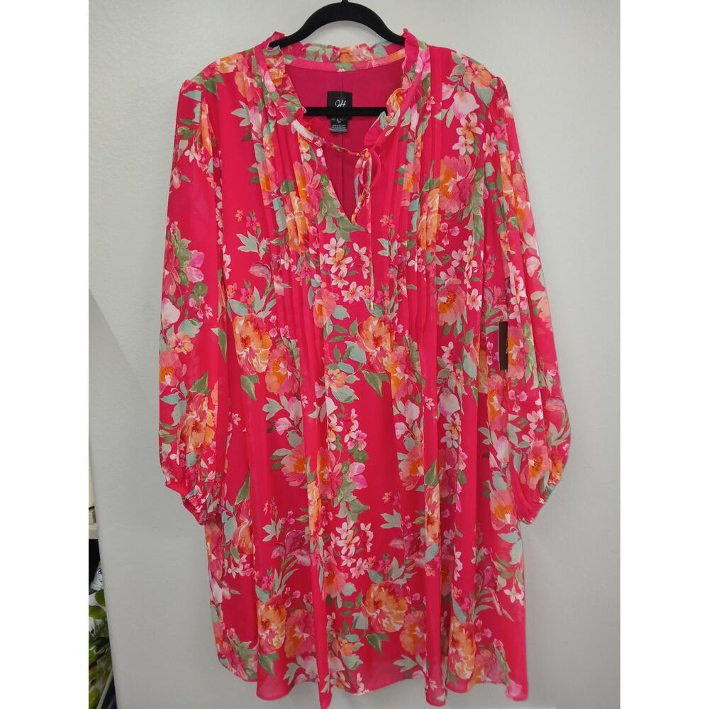 H by Halston pink floral long-sleeve shift dress. 3x - Picture 3 of 12